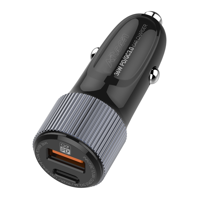C100-C Fast Car Charger with Type-C Cable Black Color